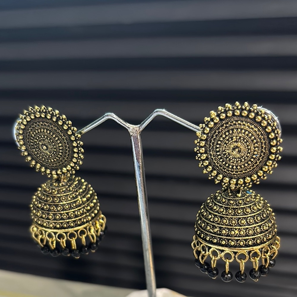 Gold and Black Jhumka Earrings